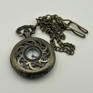 Decree Antiqued Bronze Finish Filigree Style Cover Pocket Quartz Watch